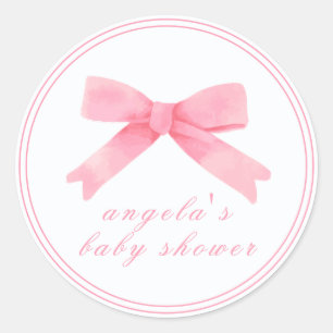 Pink Cute Bow Girl Baby Shower Classic Round Sticker