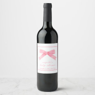 Pink Cute Bow Girl Baby Shower  Wine Label