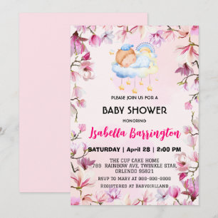 Pink Cute Boy night sky flowers baby shower kids Invitation