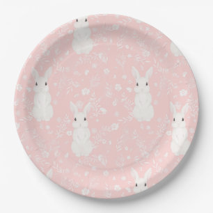 Pink cute bunny girl paper plate