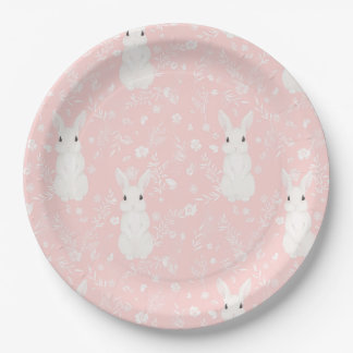 Pink cute bunny girl paper plate