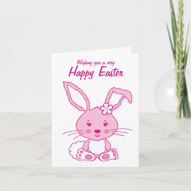 Pink cute bunny rabbit Easter card (Front)