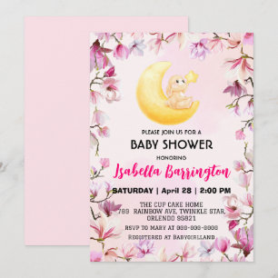 Pink Cute bunny rabbit flowers baby shower kids Invitation