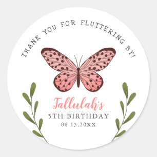 Pink Cute Butterfly Girls Birthday Party Thank You Classic Round Sticker