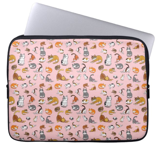 pink cute cat pattern design for cat lovers- laptop sleeve (Front)