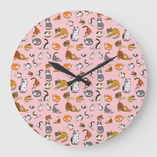 pink cute cat pattern design for cat lovers- large clock