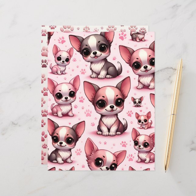 Pink Cute Chihuahua Dog Scrapbook Paper (Front/Back In Situ)