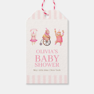 Pink Cute Circus Carnival Teddy Bear Baby Shower  Gift Tags