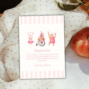 Pink Cute Circus Carnival Teddy Bear Baby Shower  Thank You Card