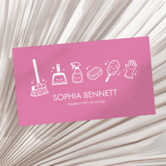 Pink Cute Cleaning Tools Custom Business Card