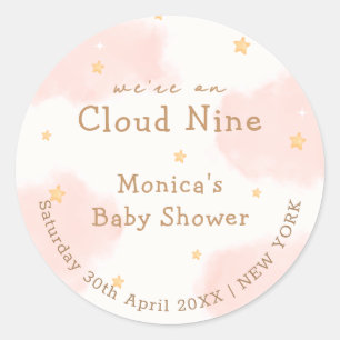 Pink Cute Cloud Nine Girl Baby Shower  Classic Round Sticker