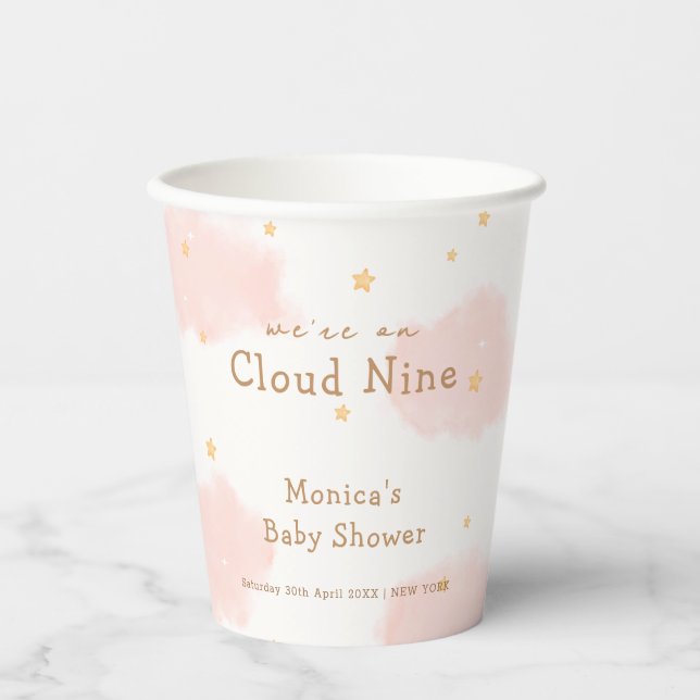 Pink Cute Cloud Nine Girl Baby Shower  Paper Cups (Front)