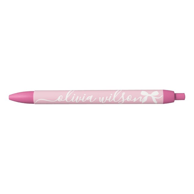 Pink Cute Coquette Bow Monogram Black Ink Pen (Front)