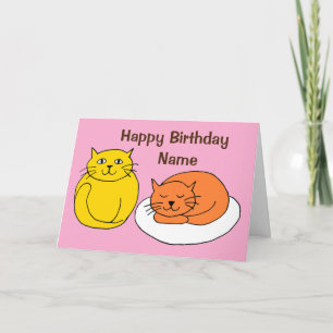 Pink Cute Cuddly Cats Cartoon Birthday Card
