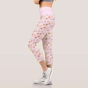 Pink Cute Cupcake Food Pattern Capri Leggings