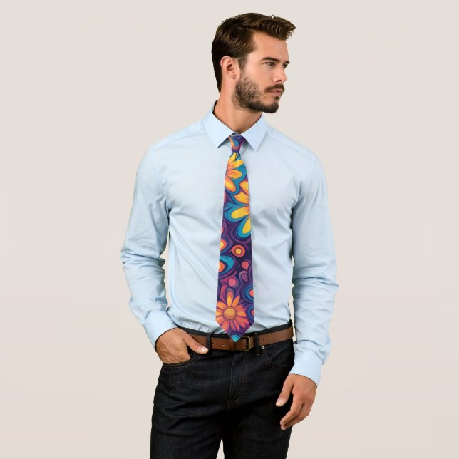 Pink Cute Daisy Flower Botanical pattern girly Tie (In Situ)