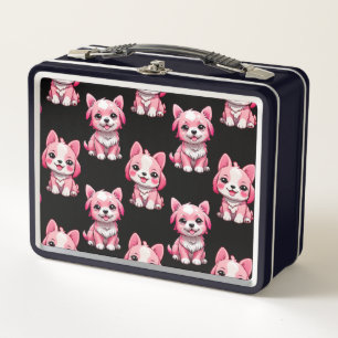 Pink Cute Dogs - Black Metal Lunch Box