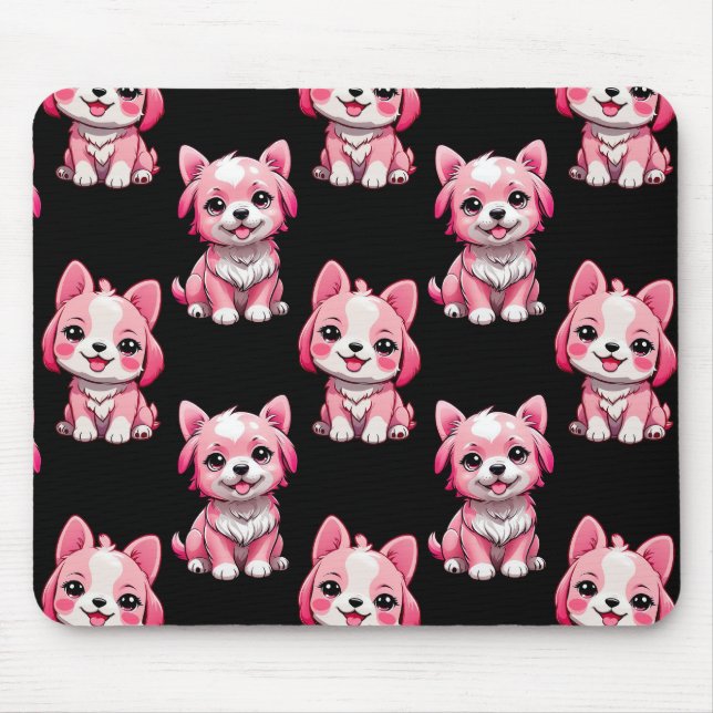 Pink Cute Dogs - Black  Mouse Pad (Front)