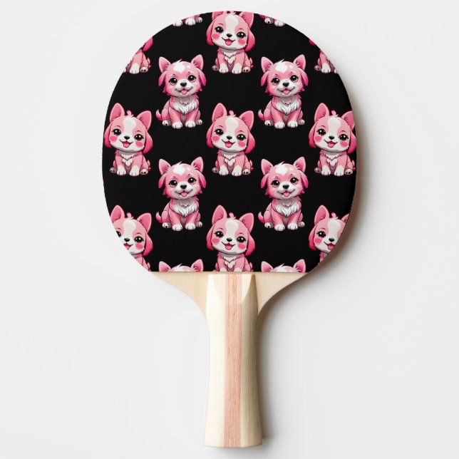 Pink Cute Dogs - Black  Ping Pong Paddle (Front)