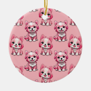 Pink Cute Dogs Ceramic Ornament
