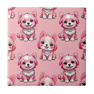 Pink Cute Dogs Ceramic Tile