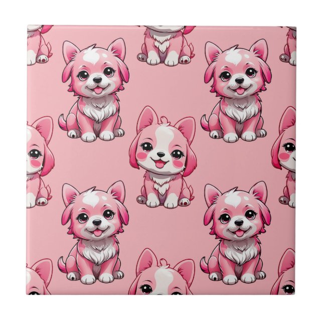 Pink Cute Dogs Ceramic Tile (Front)