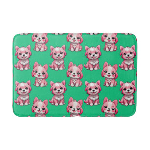 Pink Cute Dogs - Green Bath Mat