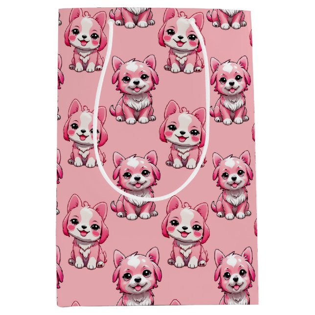 Pink Cute Dogs Medium Gift Bag (Front)
