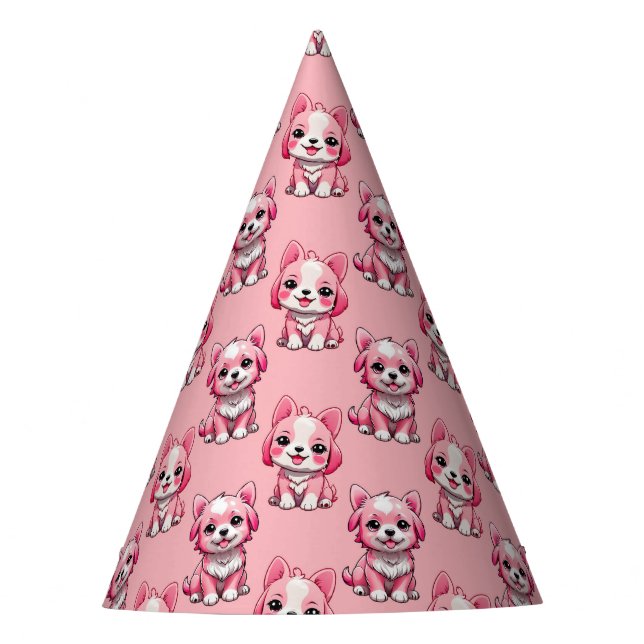 Pink Cute Dogs Party Hat (Front)