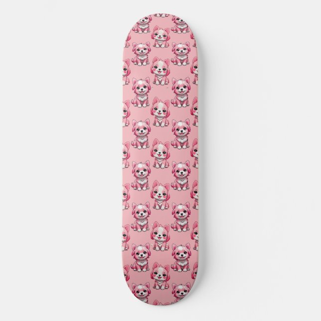 Pink Cute Dogs Skateboard (Front)