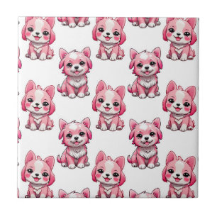 Pink Cute Dogs - White Ceramic Tile