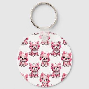 Pink Cute Dogs - White Key Ring