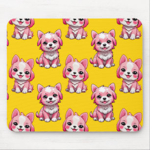 Pink Cute Dogs - Yellow Mouse Pad