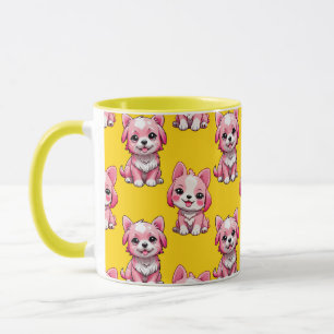 Pink Cute Dogs - Yellow Mug