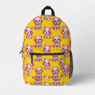 Pink Cute Dogs - Yellow Printed Backpack