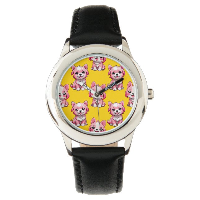 Pink Cute Dogs - Yellow  Watch (Front)