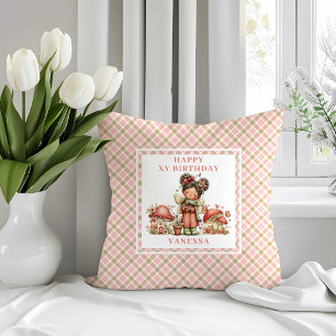 Pink Cute Fairy 1st Birthday Throw Pillow
