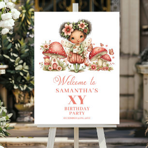 Pink Cute Fairy 5th Birthday Welcome Poster