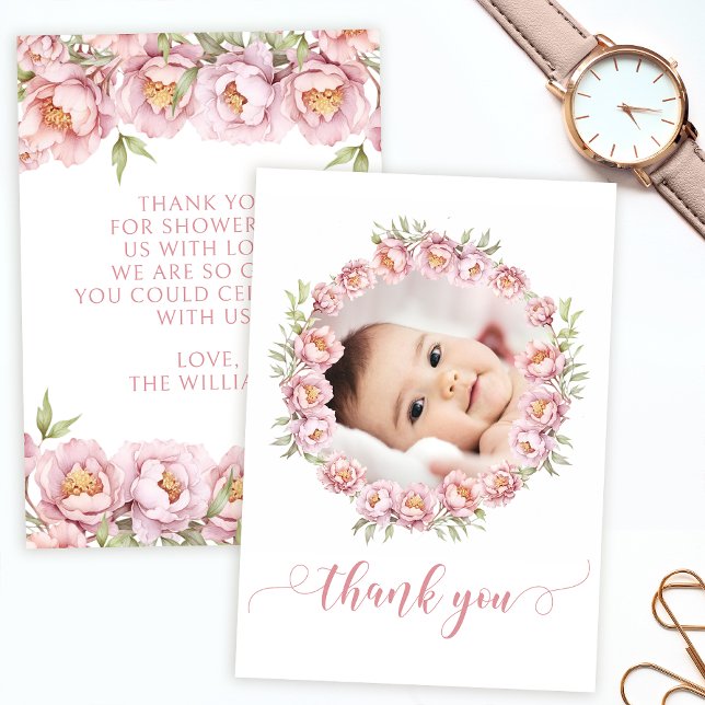 Pink cute floral baby girl shower Thank You Card (Creator Uploaded)