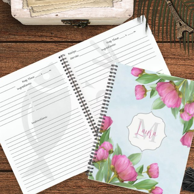 Pink Cute Floral Monogram Custom Notebook (Creator Uploaded)