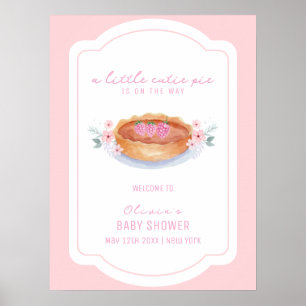 Pink Cute Floral Pie Raspberry Baby Shower Welcome Poster