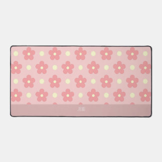 Pink Cute Flowers Custom Text Cute Floral Desk Mat