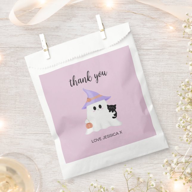 Pink Cute Ghost Halloween Birthday Thank You  Favour Bag (Clipped)