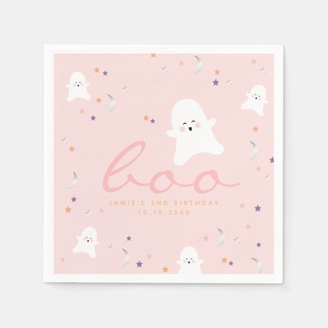 Pink Cute Ghosts Boo Halloween Napkin (Front)