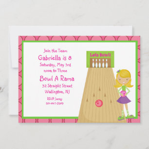 Pink, Cute, Girl Bowling Party Invitation