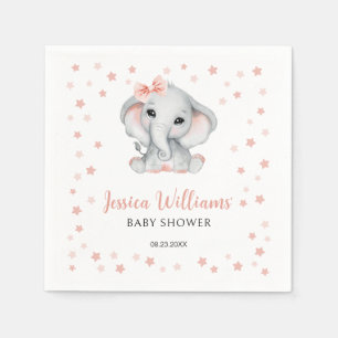 Pink cute girl elephant baby shower Paper Napkin