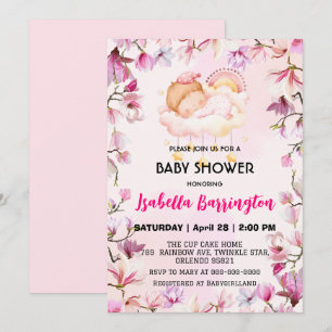 Pink Cute girl sweet dream flower baby shower kids Invitation