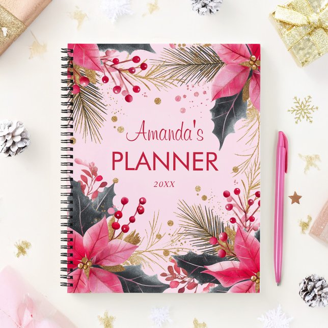 Pink Cute Girly Elegant Christmas Holiday Planner (Pink Cute Girly Elegant Christmas Holiday Planner)