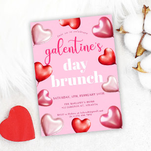 Pink Cute Girly Galentine's Day Brunch Invitation