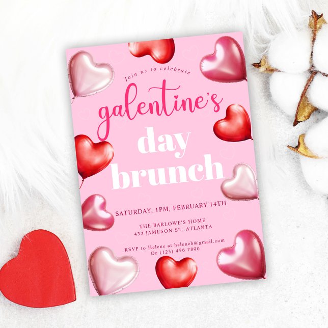 Pink Cute Girly Galentine's Day Brunch Invitation (Pink Cute Girly Galentine's Day Brunch Invitation)
